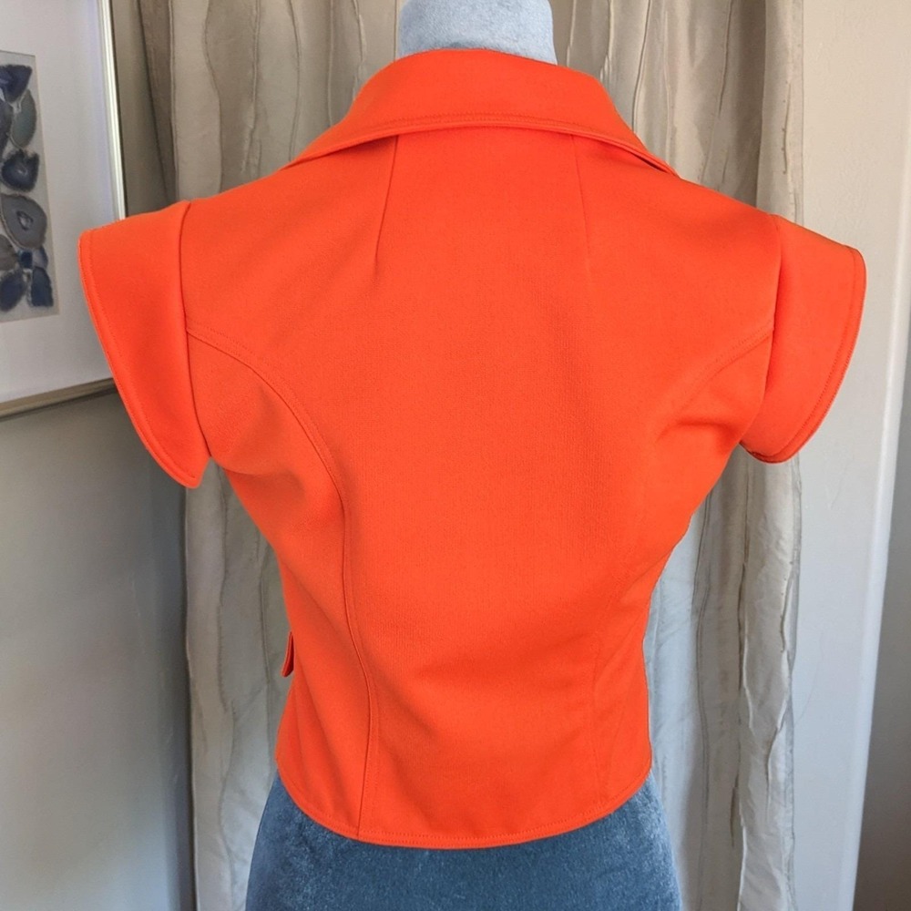 Vintage 70s Mod Cropped Top Vest XS/S Orange Tie Front Waistcoat Space Age - Picture 6 of 14